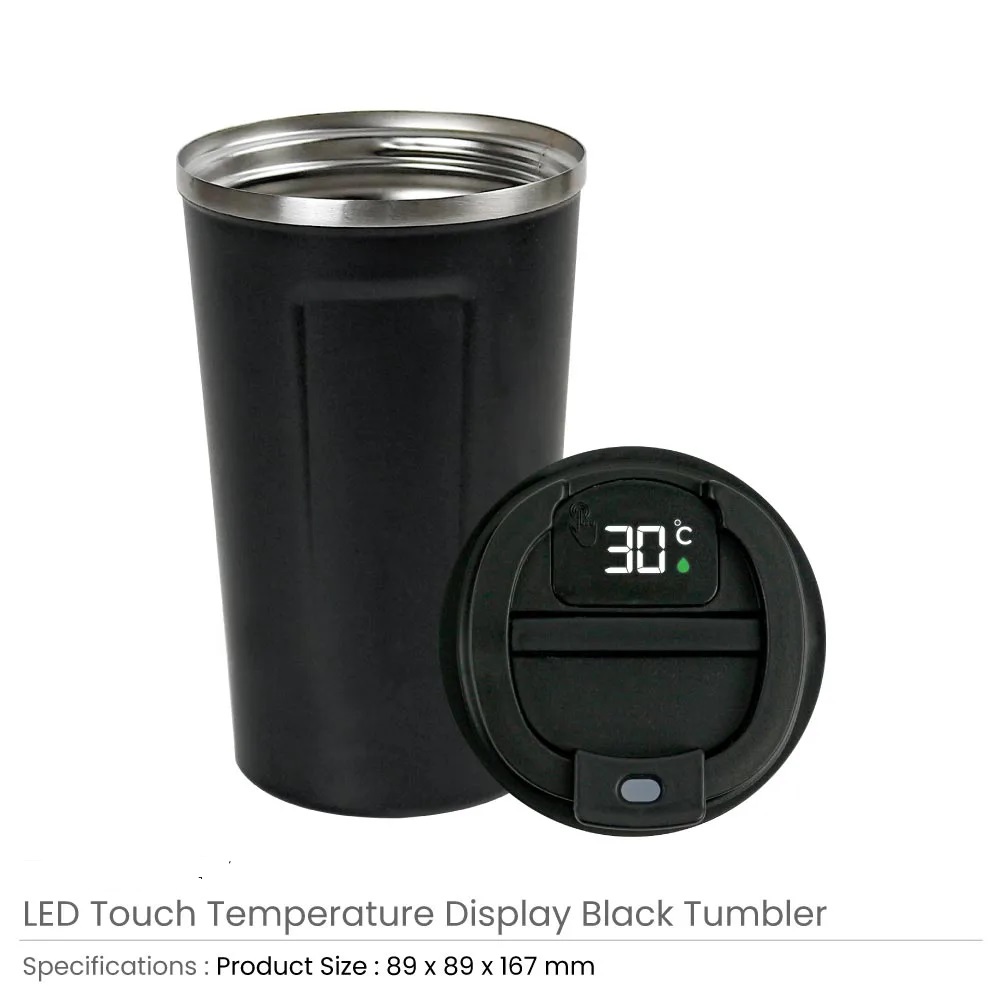 LED Temperature Display Black Tumblers Stainless Steel 510ml - Image 2