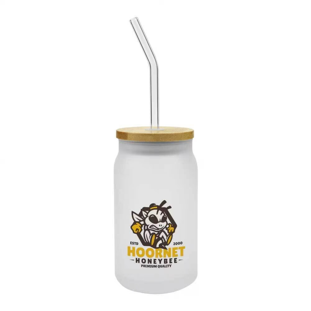 Glass Bottle with Straw and Bamboo Lid 455 ml Capacity - Image 2