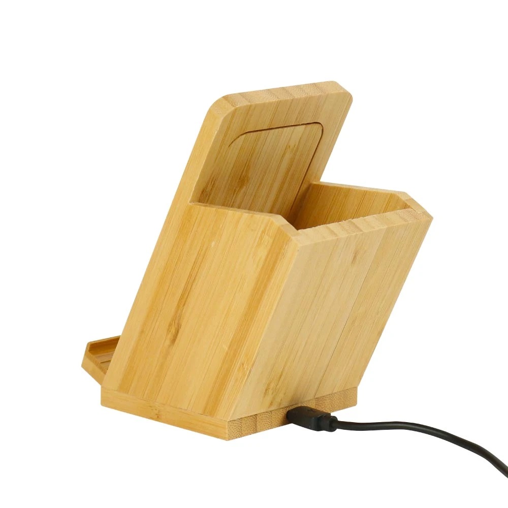 Bamboo Pen Holder with 15W Fast Wireless Charger - Image 3