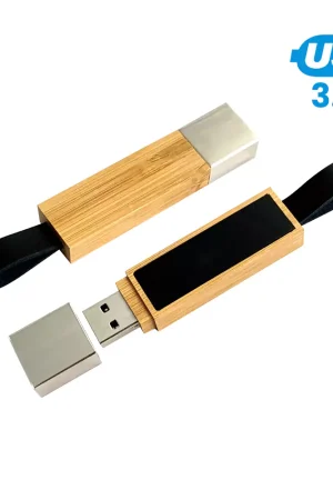 New Bamboo LED Logo USB with Strap 64GB V. 3.0