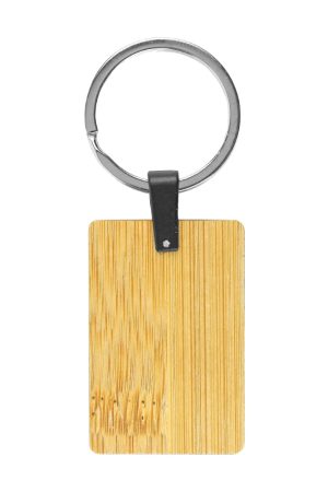 Bamboo and Metal Keychain Rectangle 32mm