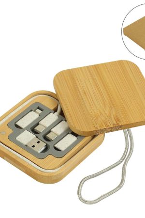 Multi-Charging Cable Set in Square Bamboo Case