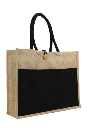 Jute Bag with Black Cotton Pocket and Handle