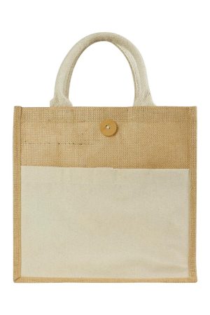Eco-Friendly Jute Bags with Front Cotton Pocket & Button Closure