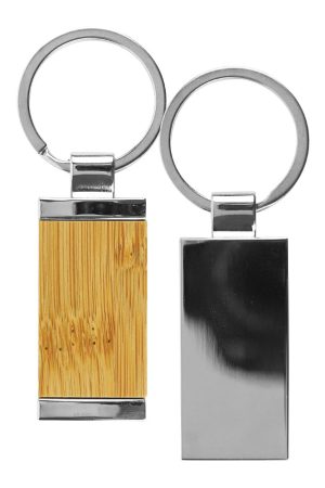 Rectangular Bamboo and Metal Keychains Size 32mm