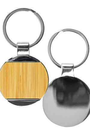 Round Bamboo and Metal Keychains Size 32mm