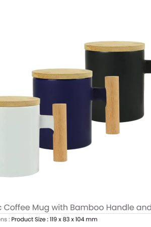 Ceramic Coffee Mugs with Bamboo Handle and Lid 380ml