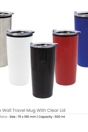 Double-Wall Travel Mugs with Clear Lid