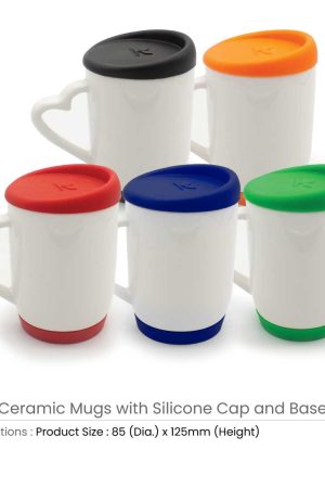 White Ceramic Mugs with Silicone Cap and Base