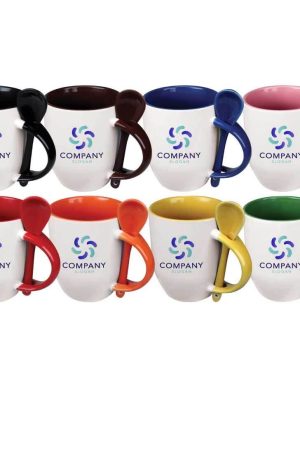 Two-Tone Ceramic Mugs with Spoon 11 oz