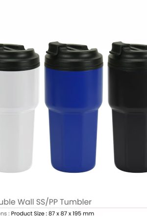 Double Wall Tumblers Flip-top PP Lid in 473ml