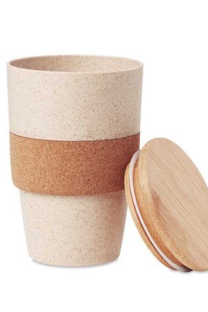 Wheat Straw Cups with Bamboo Lid and Cork Grip