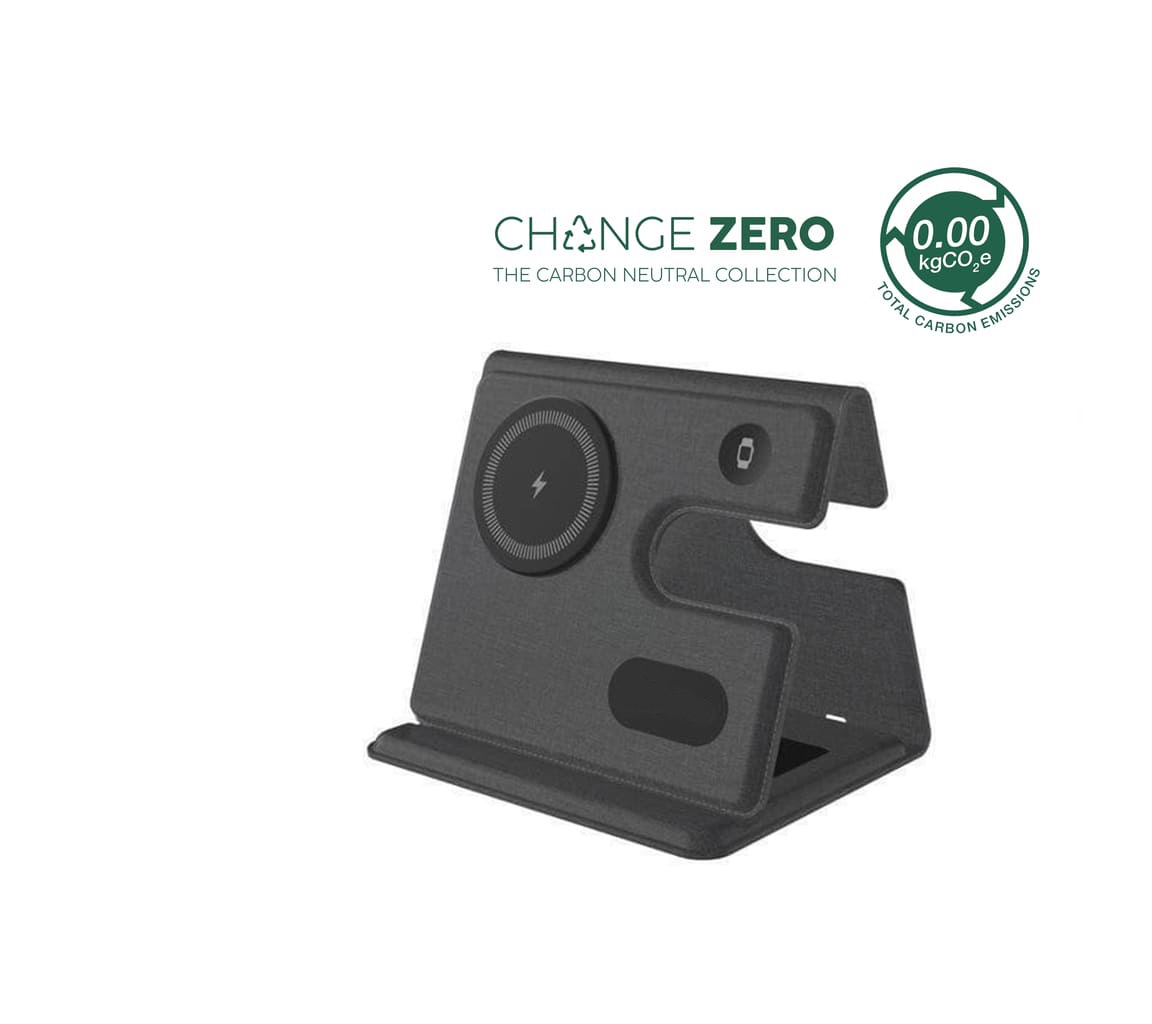PLANA - CHANGE ZERO Recycled 3-in-1 Wireless Charger Station - Black