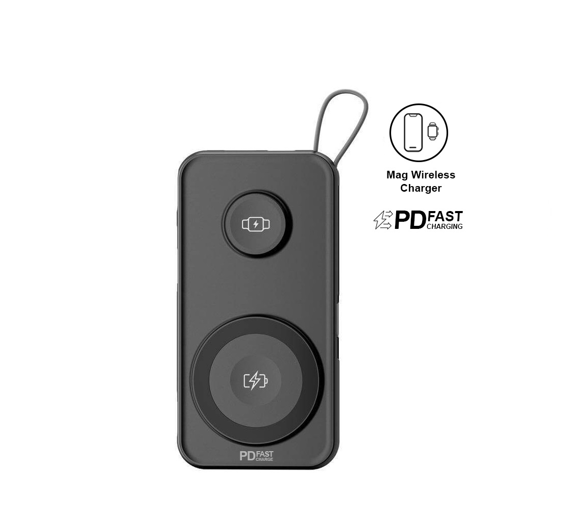 ROTTERDAM - @memorii 10,000mAh Universal Wireless Powerbank with inbuilt cables - Black