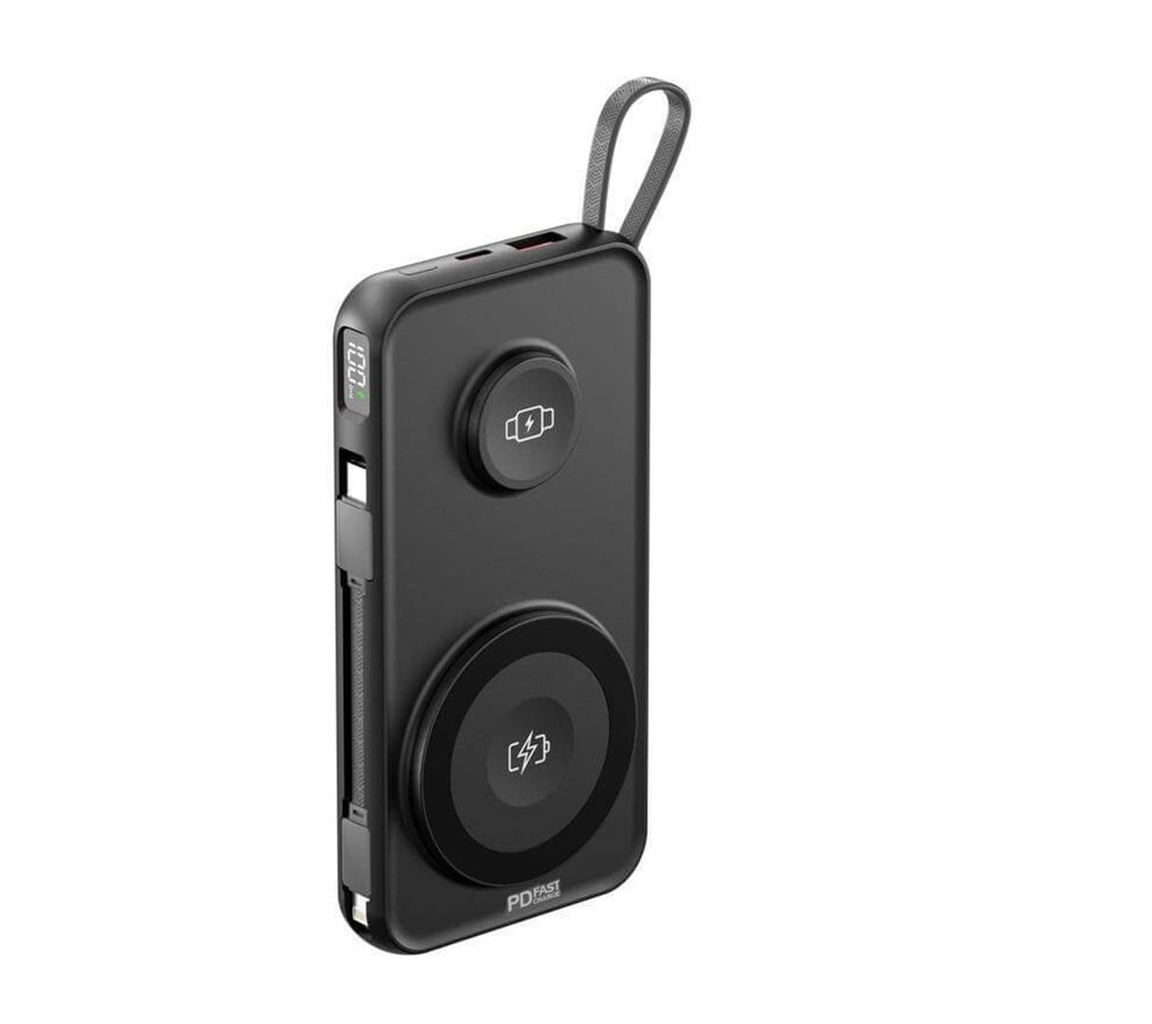 ROTTERDAM - @memorii 10,000mAh Universal Wireless Powerbank with inbuilt cables - Black - Image 2