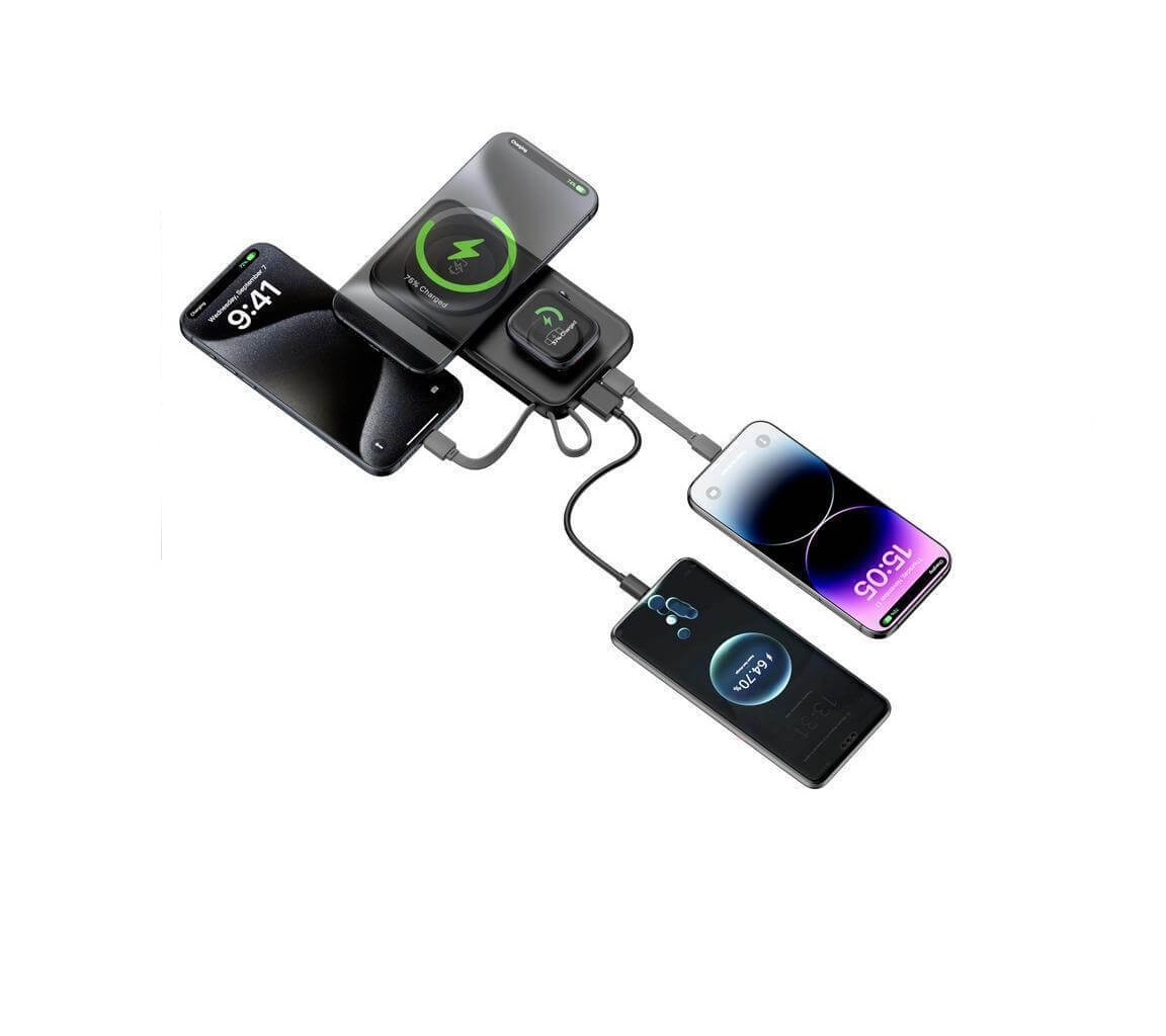 ROTTERDAM - @memorii 10,000mAh Universal Wireless Powerbank with inbuilt cables - Black - Image 4
