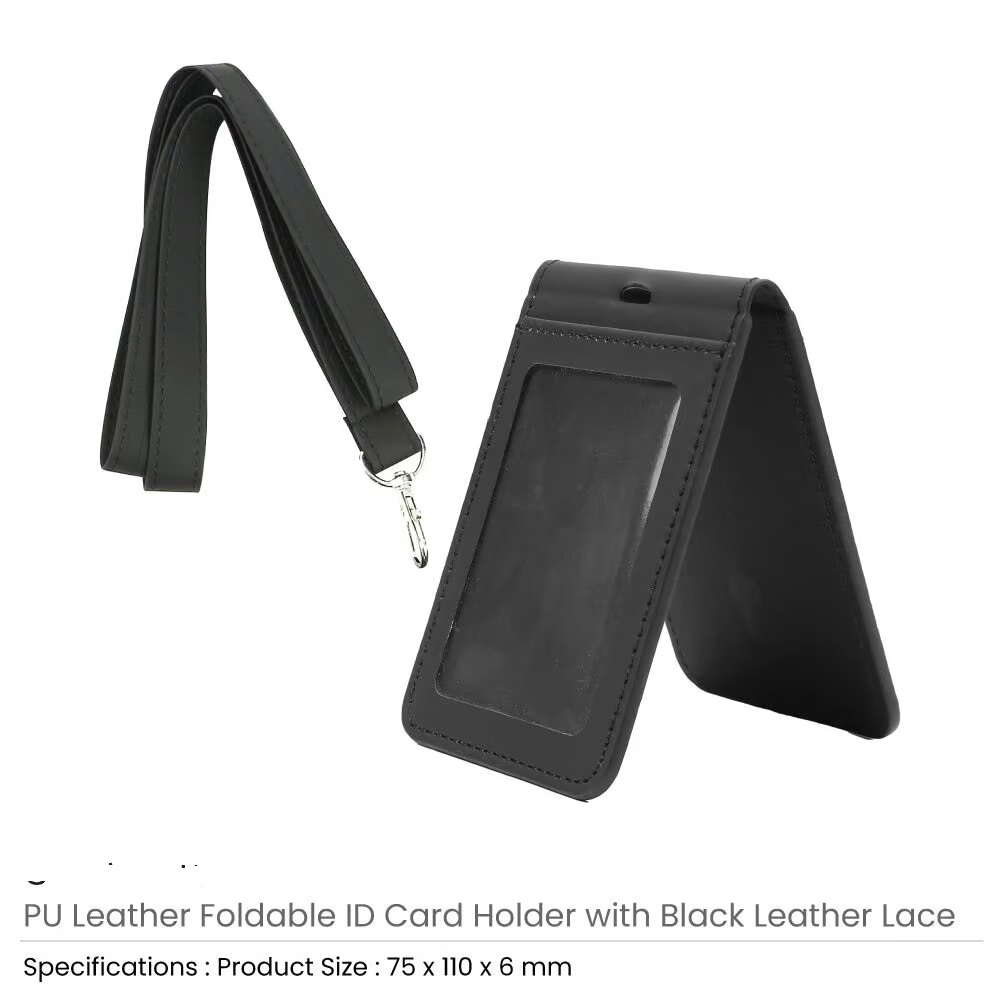 PU Leather Foldable ID Card Holder with Lace & Hook - Image 3