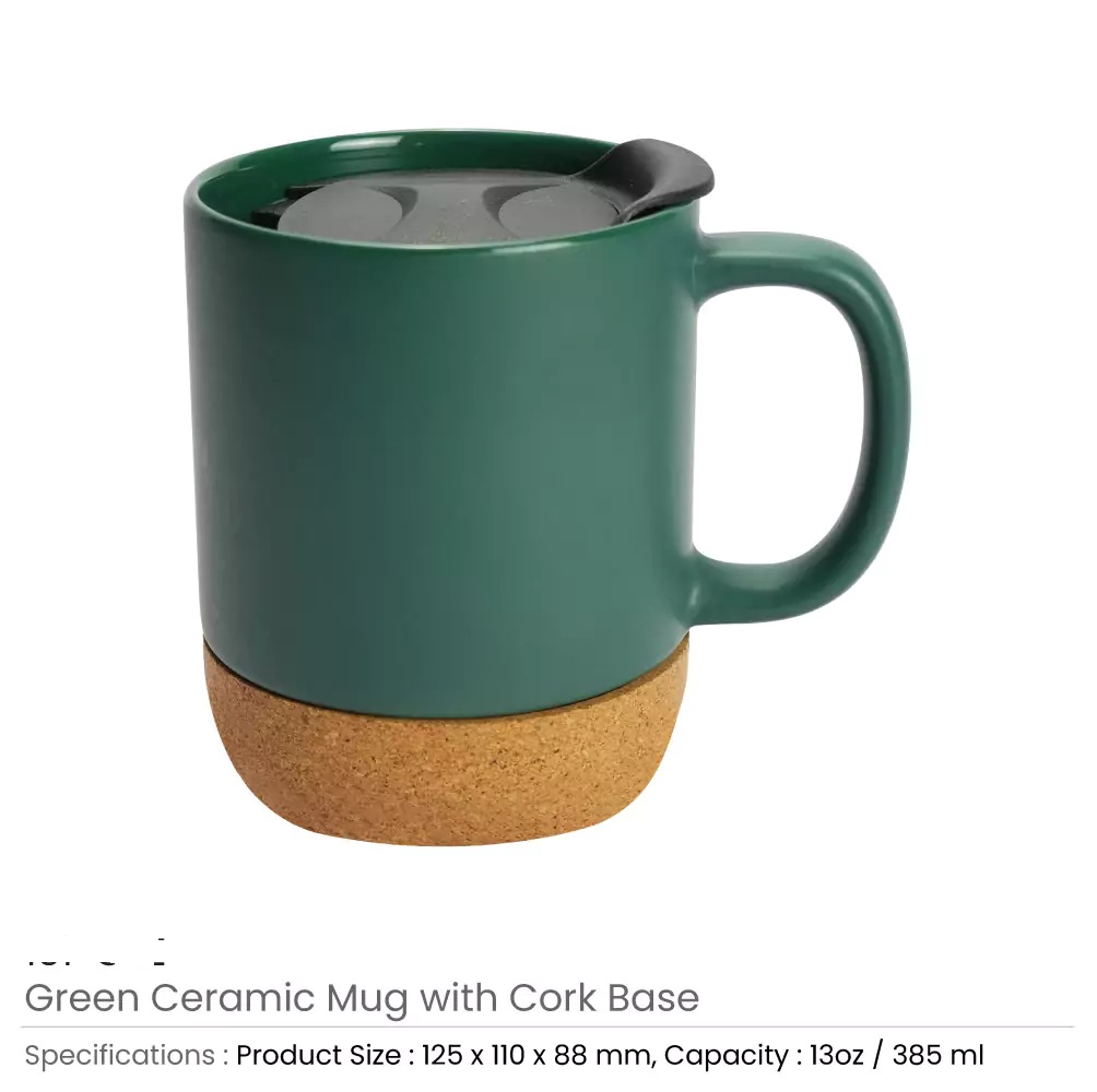 Ceramic Mugs with Lid and Cork Base 385 ml - Image 5