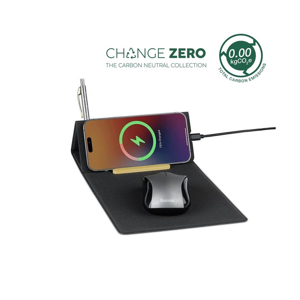 BLACE - CHANGE ZERO Recycled PU 15W Wireless Mousepad & Desk Organizer - Black