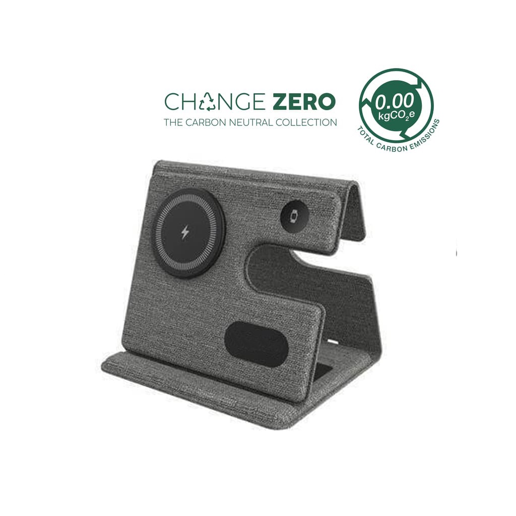 PLANA - CHANGE ZERO Recycled 3-in-1 Wireless Charger Station - Grey