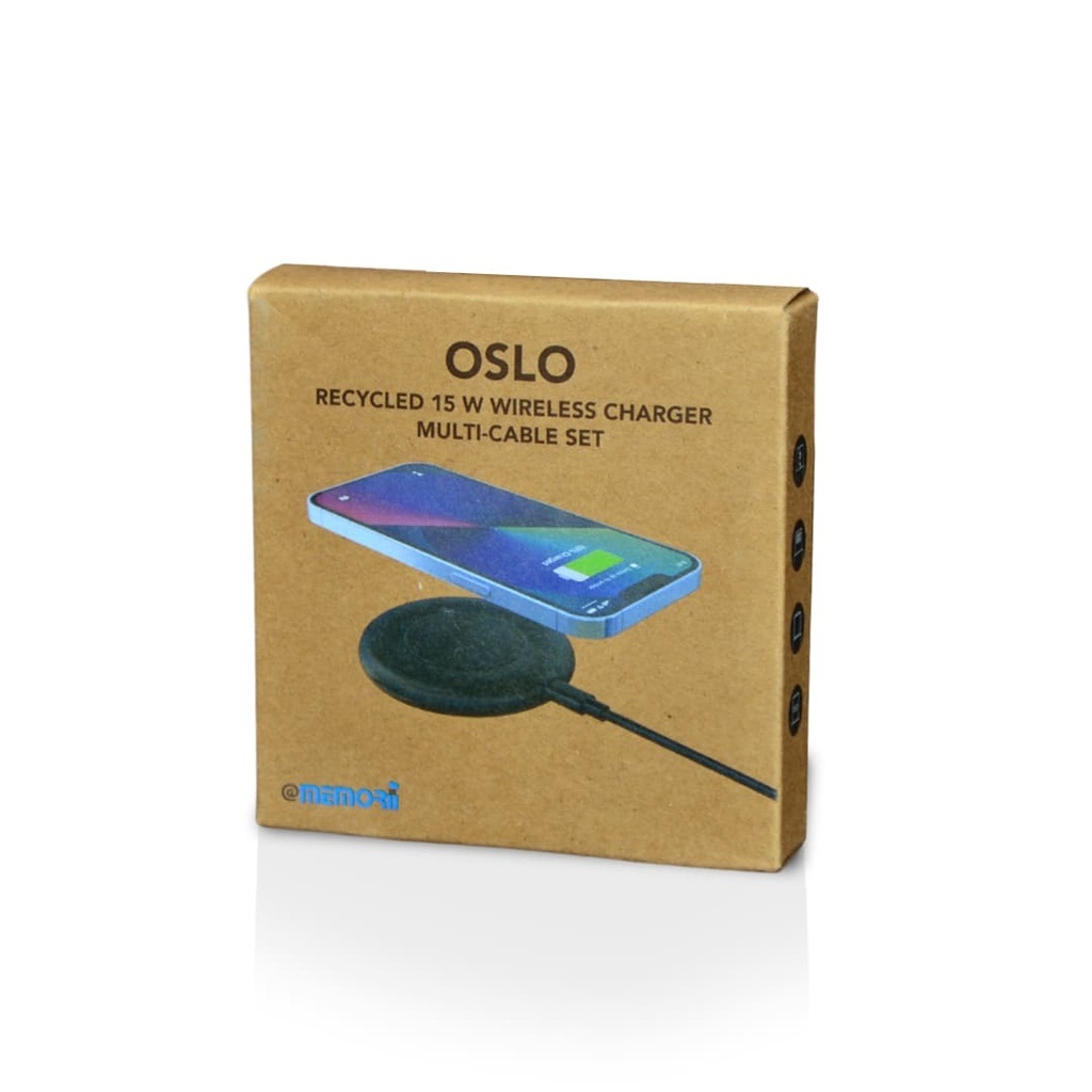 OSLO - @memorii Recycled 15W Wireless Charger Multi - Cable Set - Black - Image 6