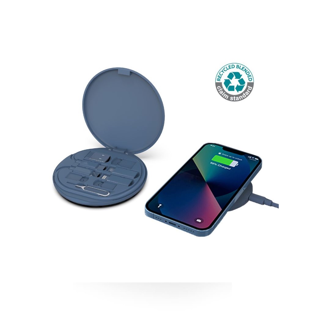 OSLO - @memorii Recycled 15W Wireless Charger Multi - Cable Set - Blue