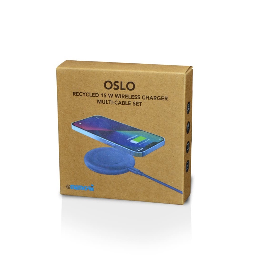 OSLO - @memorii Recycled 15W Wireless Charger Multi - Cable Set - Blue - Image 6