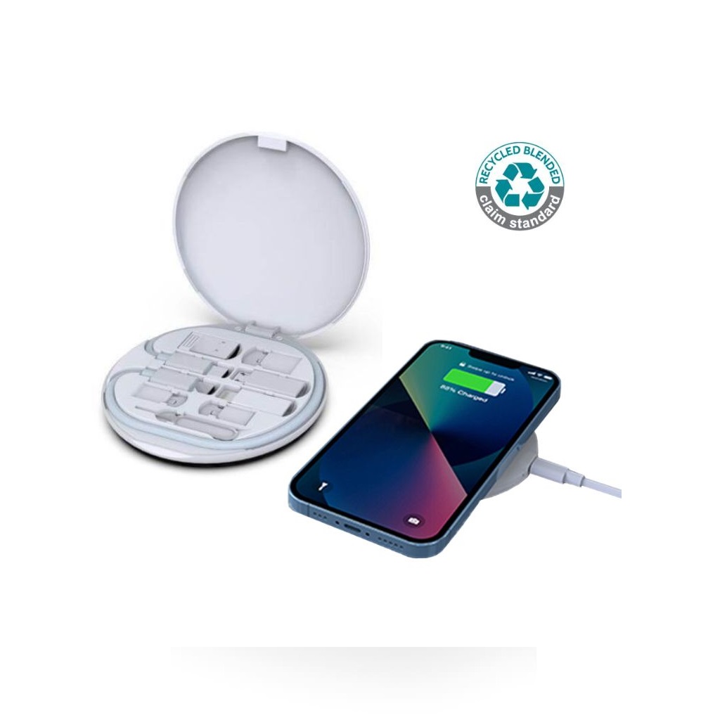 OSLO - @memorii Recycled 15W Wireless Charger Multi - Cable Set - White