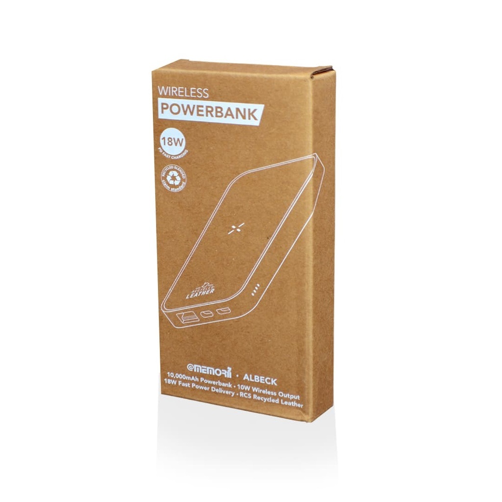 ALBECK - Recycled Leather 10000mAh PD Powerbank - White/Tan - Image 7