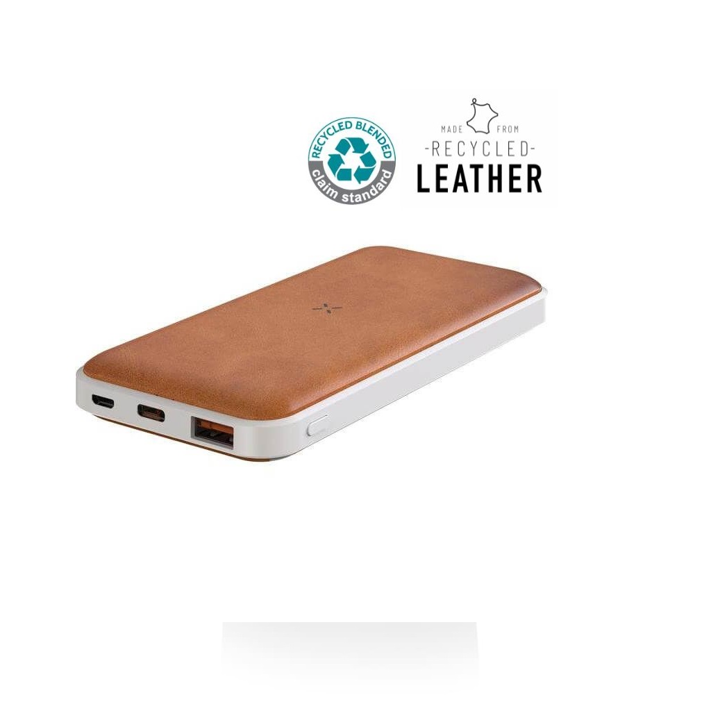 ALBECK - Recycled Leather 10000mAh PD Powerbank - White/Tan