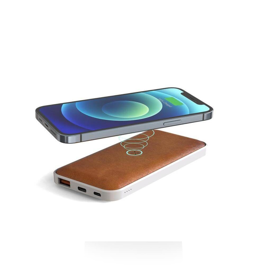 ALBECK - Recycled Leather 10000mAh PD Powerbank - White/Tan - Image 3