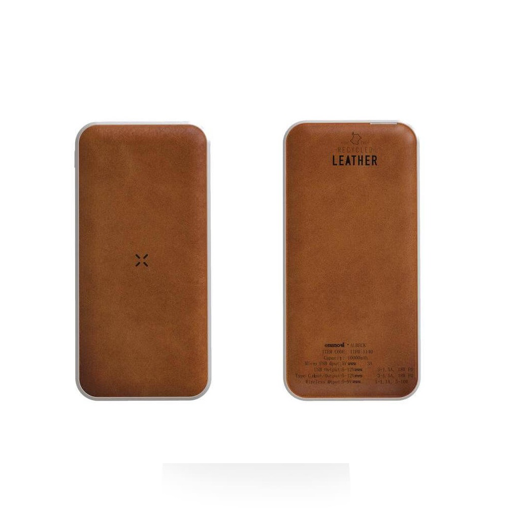 ALBECK - Recycled Leather 10000mAh PD Powerbank - White/Tan - Image 4