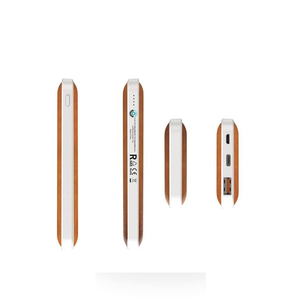 ALBECK - Recycled Leather 10000mAh PD Powerbank - White/Tan - Image 5