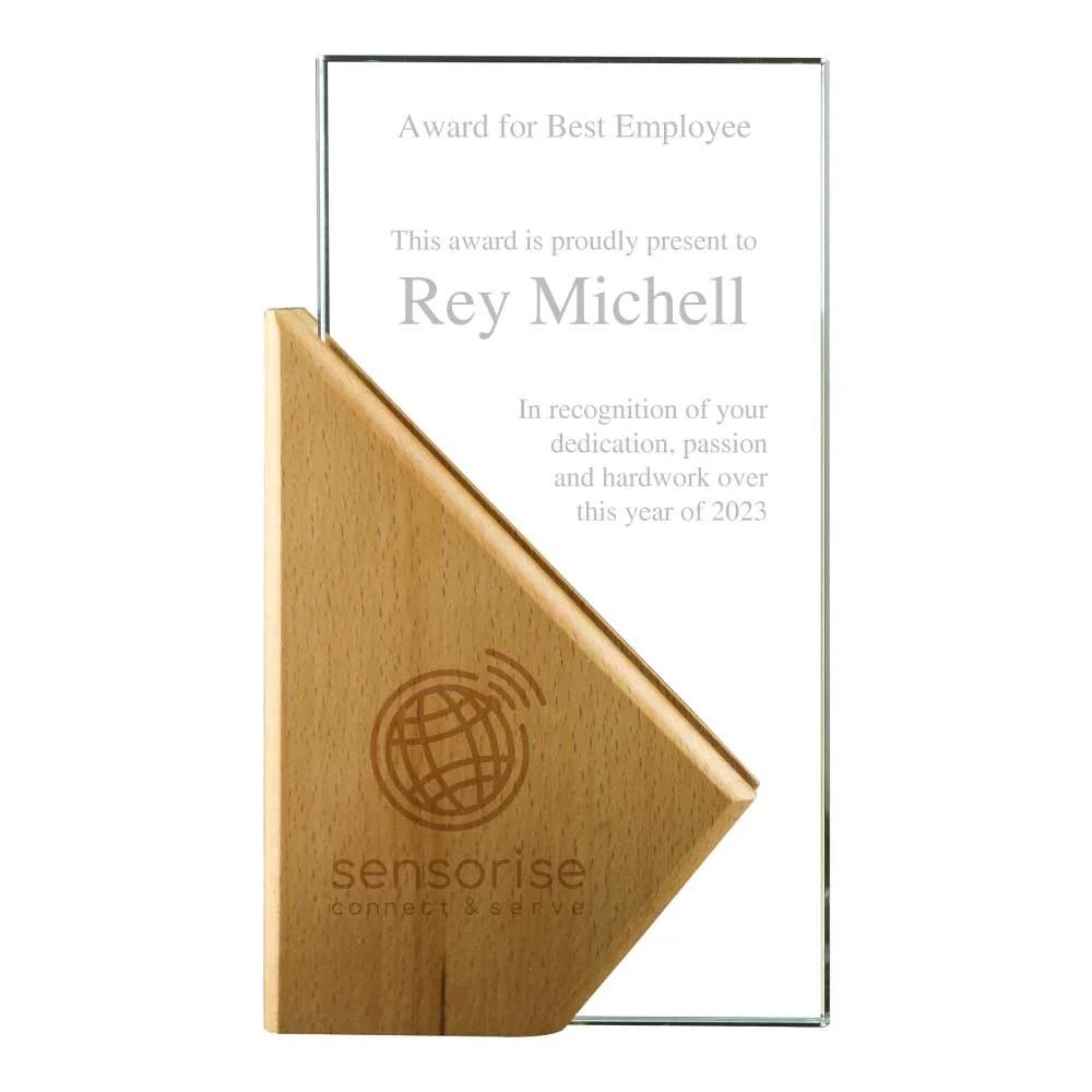 Rectangle Wooden Crystal Awards in Hardboard Box - Image 2