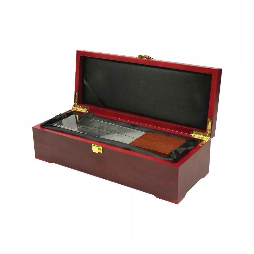 Cuboid Shaped Crystal Awards with Wooden Base - Image 3