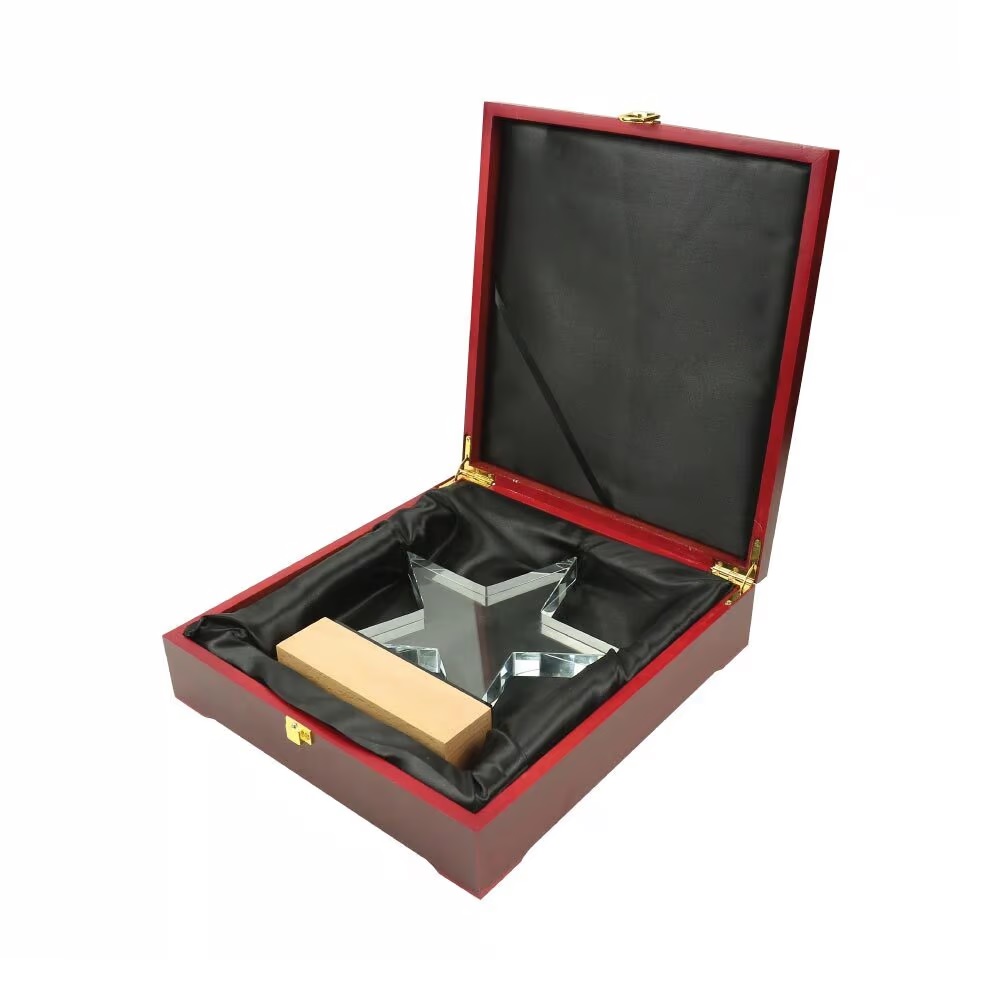 Star Shaped Crystal Awards with Wooden Base - Image 3