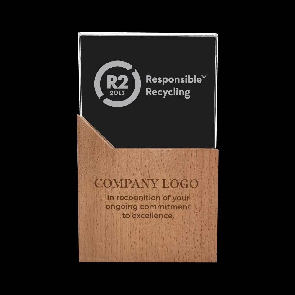 Rectangle Shaped Wood and Crystal Awards with Box - Image 2