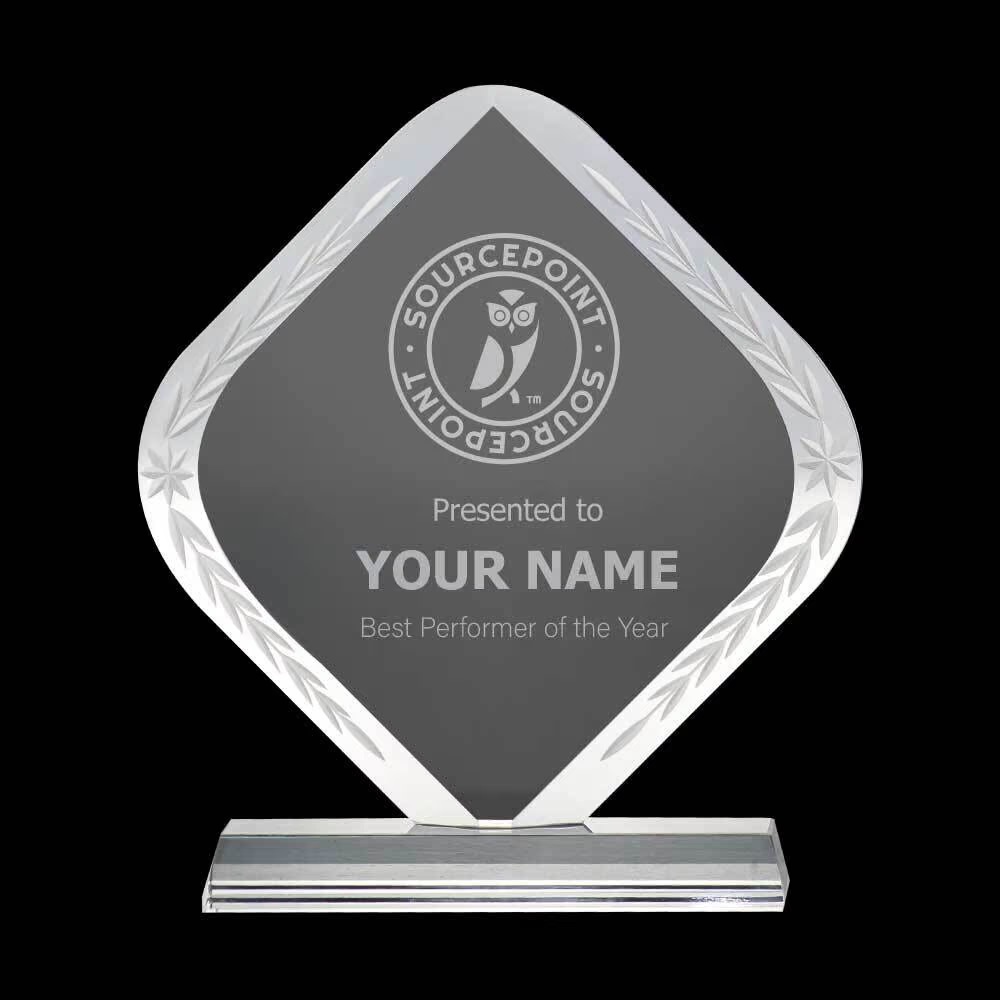 Rhombus Shaped Crystal Awards with Engraved Design & Box - Image 2