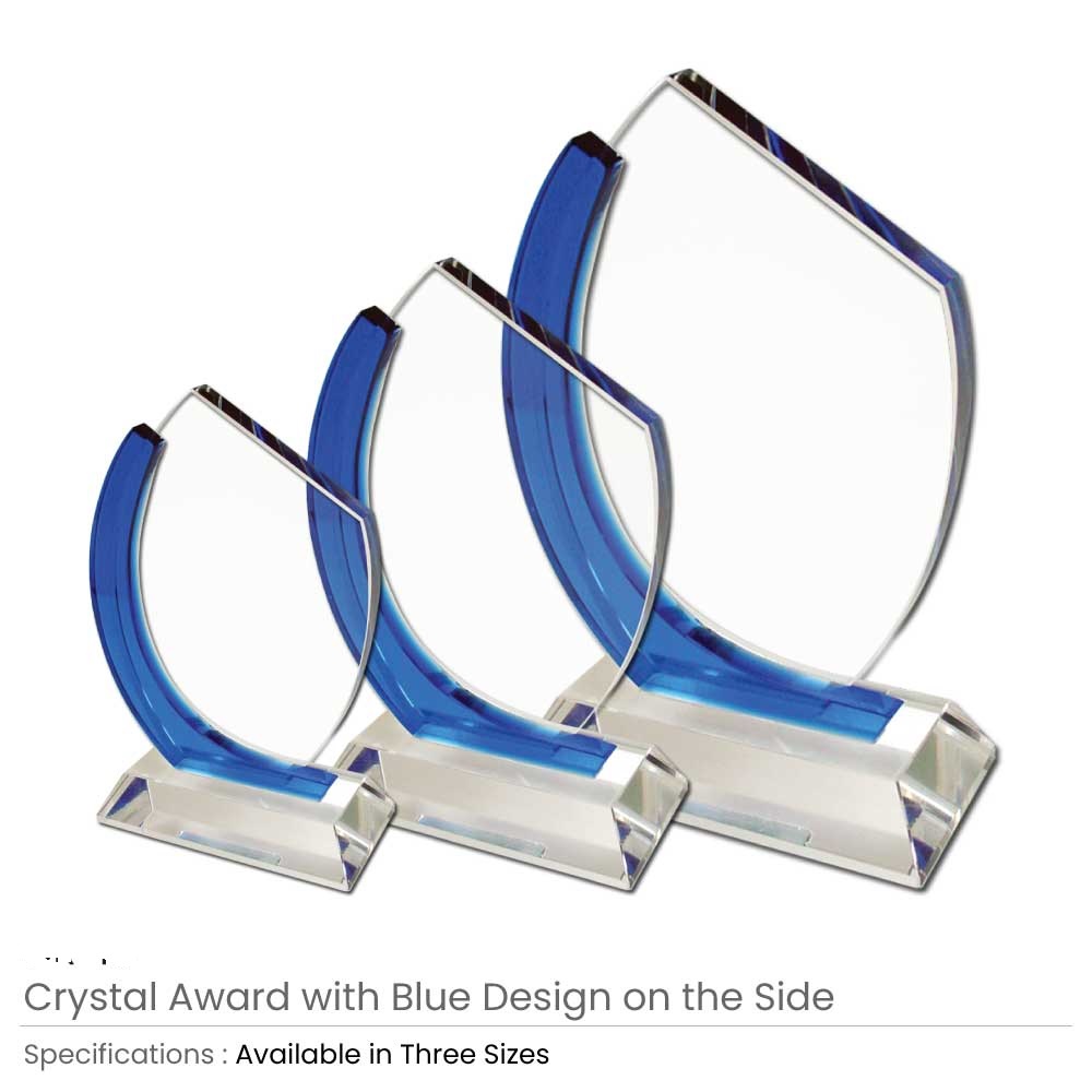 Special Offer Crystal Awards with Blue Design on the side