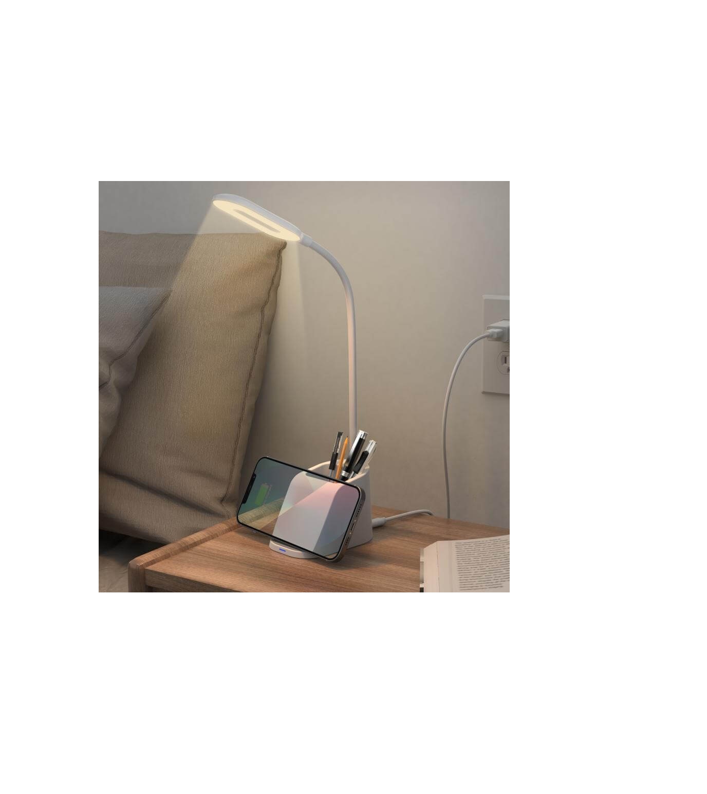ALMERE - Giftology 3-in-1 Desk Lamp with 15W Wireless Charger & Pen Holder - White - Image 4