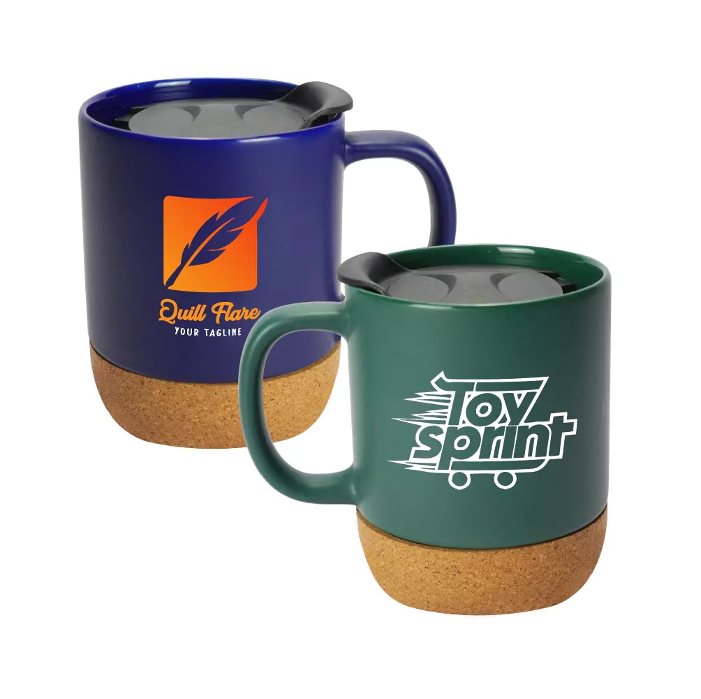 Ceramic Mugs with Lid and Cork Base 385 ml - Image 2