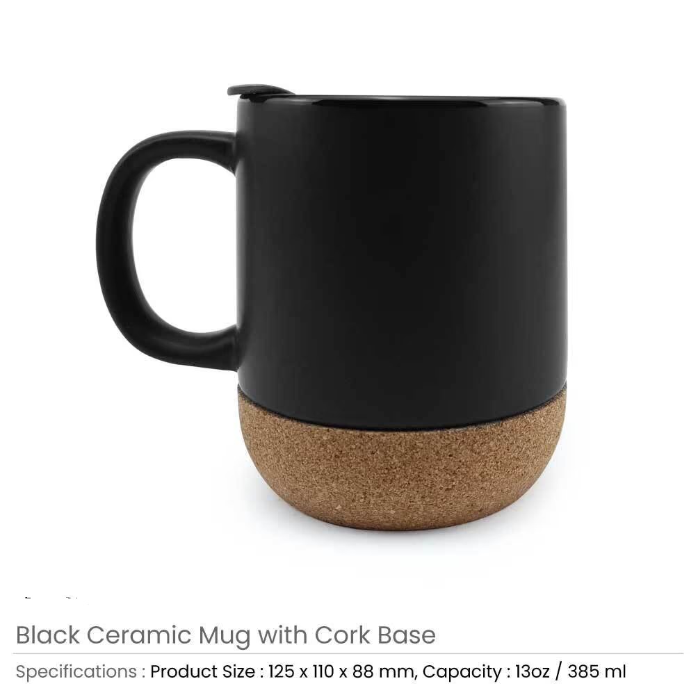 Ceramic Mugs with Lid and Cork Base 385 ml - Image 3