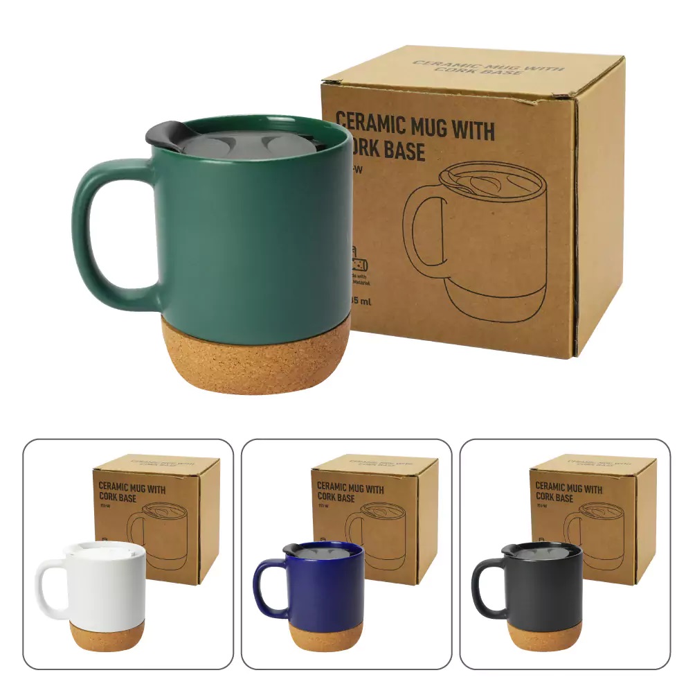 Ceramic Mugs with Lid and Cork Base 385 ml - Image 8