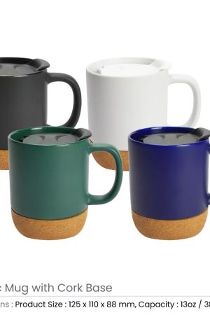 Ceramic Mugs with Lid and Cork Base 385 ml