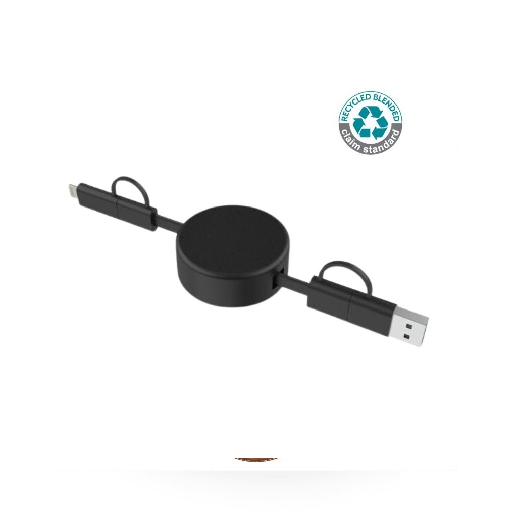 LECCO - @memorii Recycled 6-in-1 retractable Charging Cable - Black