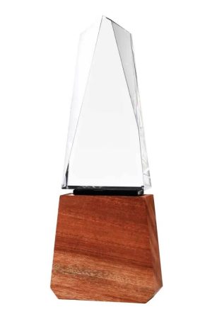 Tower Shaped Crystal Awards with Wooden Base