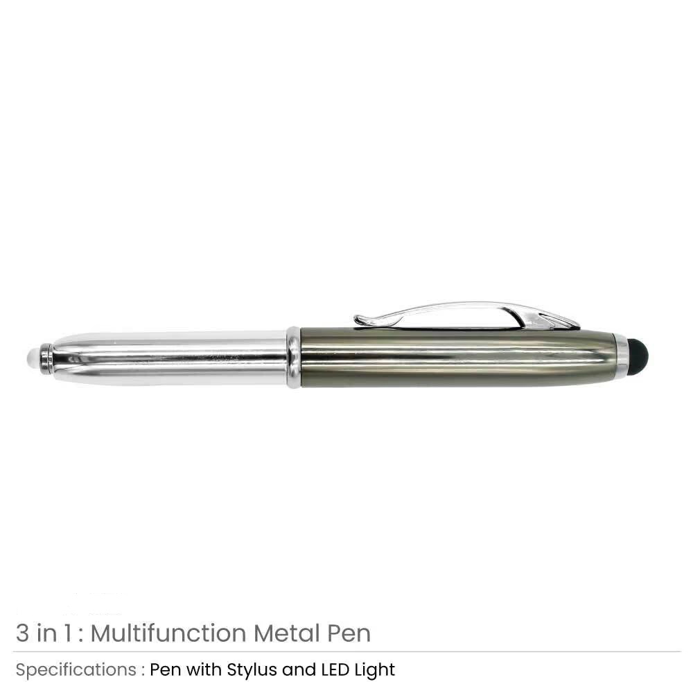 3 in 1 Metal Pens with Stylus and Light - Image 3