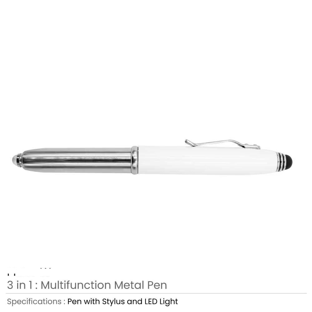 3 in 1 Metal Pens with Stylus and Light - Image 2