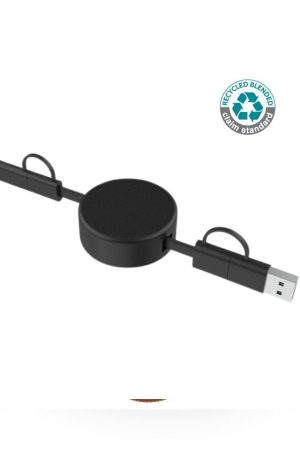 LECCO - @memorii Recycled 6-in-1 retractable Charging Cable - Black
