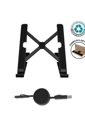 BRELA - @memorii Set of Recycled Laptop Stand and retractable cable - Black